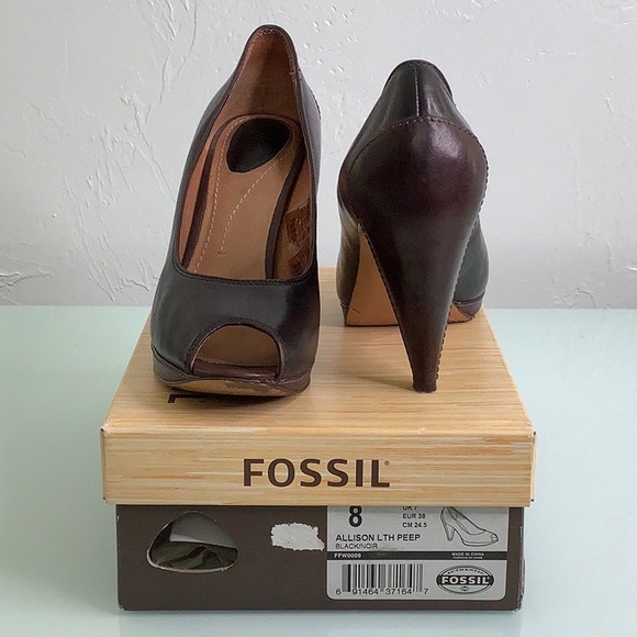 Fossil Allison Leather Peep toe wood heels platform size 8 EUC - Picture 9 of 16